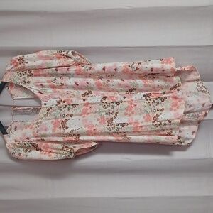 Free People Callie Scoop Neck Tunic Puff Sleeve Tie Back Button Front Size L